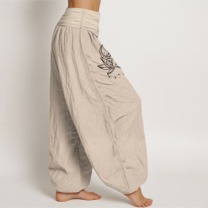 Buddha Stones Damen-Haremshose aus reiner Baumwolle mit Lotus- und Mondmuster und elastischem Bund - image 12