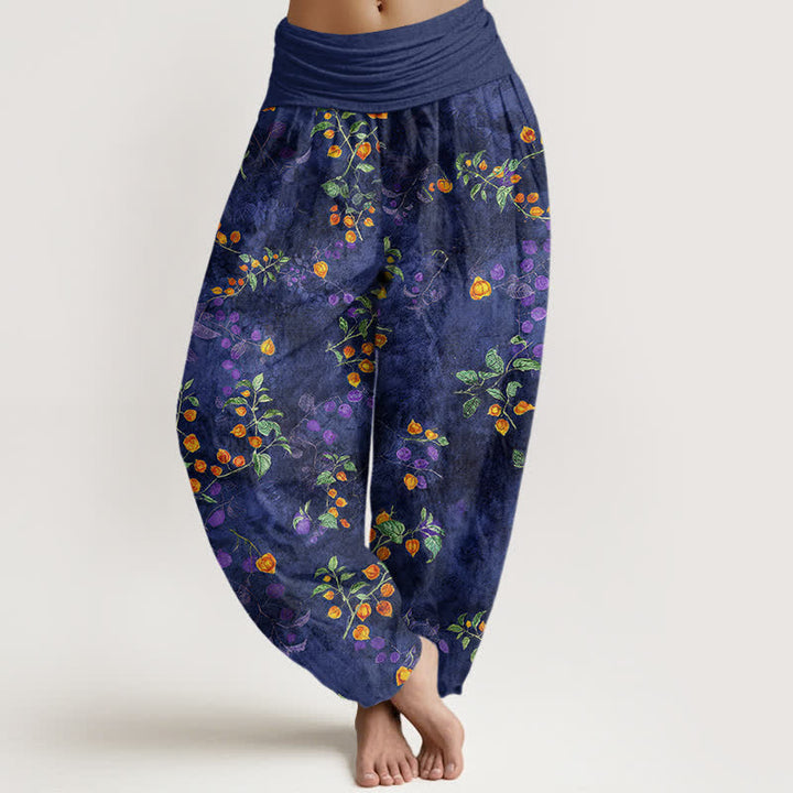 Buddha Stones Baumwoll-Haremshose mit Orangenblüten-Rankenmuster und elastischem Bund für Damen - Marine - US16, UK/AU20, EU48 (3XL) - image 0
