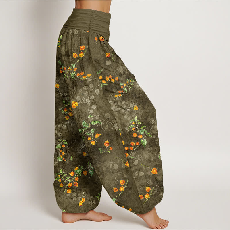 Buddha Stones Baumwoll-Haremshose mit Orangenblüten-Rankenmuster und elastischem Bund für Damen - image 6