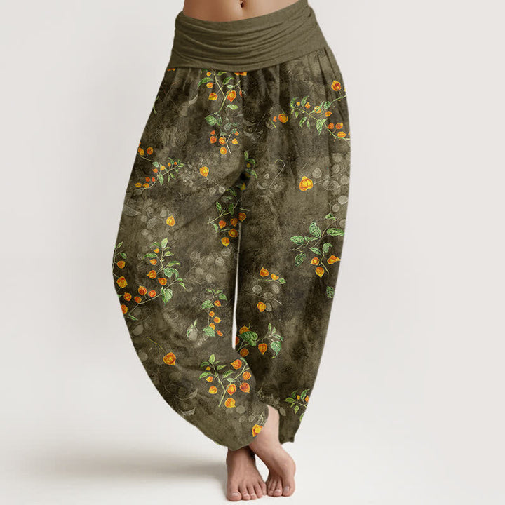 Buddha Stones Baumwoll-Haremshose mit Orangenblüten-Rankenmuster und elastischem Bund für Damen - Dunkelolivgrün - US16, UK/AU20, EU48 (3XL) - image 5