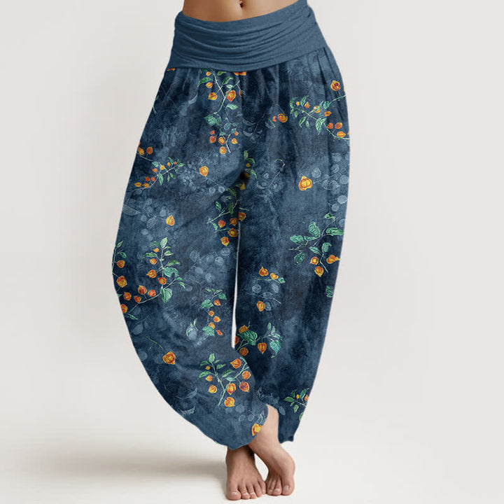 Buddha Stones Baumwoll-Haremshose mit Orangenblüten-Rankenmuster und elastischem Bund für Damen - SteelBlue - US16, UK/AU20, EU48 (3XL) - image 8