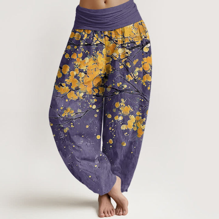 Buddha Stones Baumwoll-Haremshose mit gelbem Blütenzweigmuster und elastischem Bund für Damen - Lila - US16, UK/AU20, EU48 (3XL) - image 5