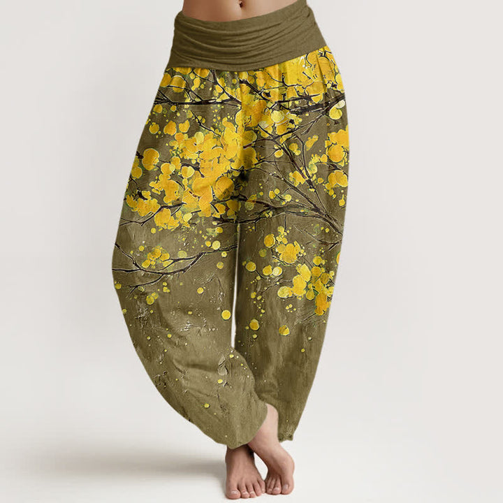 Buddha Stones Baumwoll-Haremshose mit gelbem Blütenzweigmuster und elastischem Bund für Damen - Olive - US16, UK/AU20, EU48 (3XL) - image 8