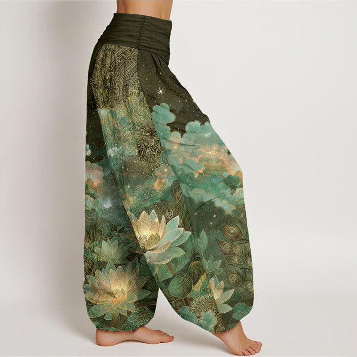 Buddha Stones Baumwoll-Haremshose mit Lotus-Nachthimmel-Muster und elastischem Bund für Damen - image 6