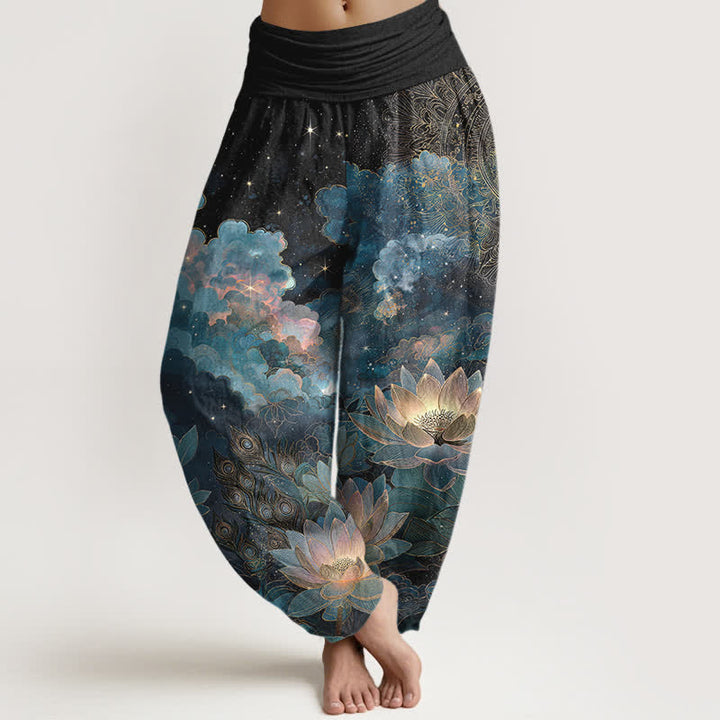 Buddha Stones Baumwoll-Haremshose mit Lotus-Nachthimmel-Muster und elastischem Bund für Damen - Schwarz - US16, UK/AU20, EU48 (3XL) - image 8