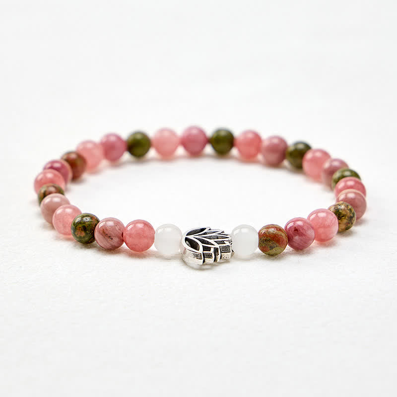 Buddha Stones Rhodonit-Unakit-Weißjade-Lotus-Liebes- und Erleuchtungsarmband - image 3