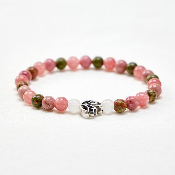 Buddha Stones Rhodonit-Unakit-Weißjade-Lotus-Liebes- und Erleuchtungsarmband - image 3