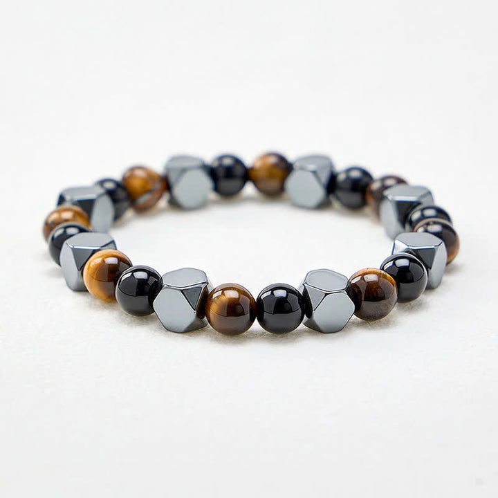 Buddha Stones Facettiertes Schutzarmband aus schwarzem Obsidian, Tigerauge und Hämatit - image 4