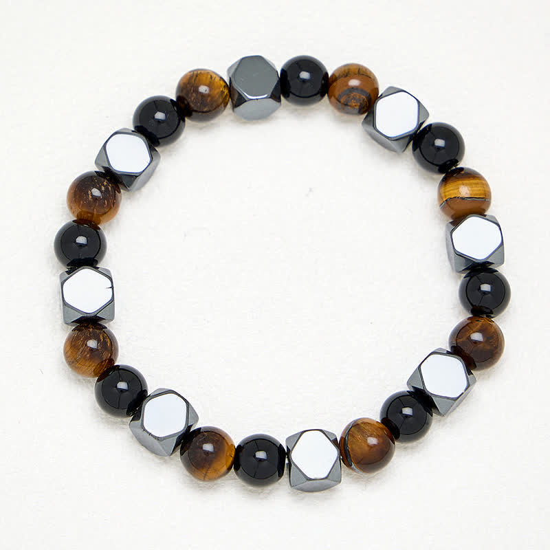 Buddha Stones Facettiertes Schutzarmband aus schwarzem Obsidian, Tigerauge und Hämatit - image 3