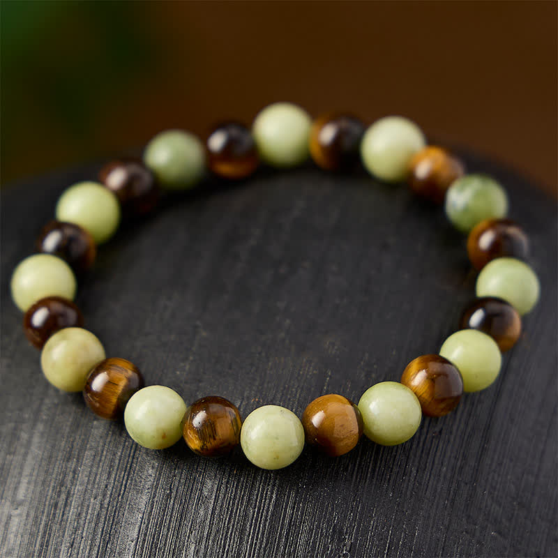 Buddha Stones Tigeraugen-Jade-Armband mit runden Perlen - image 2