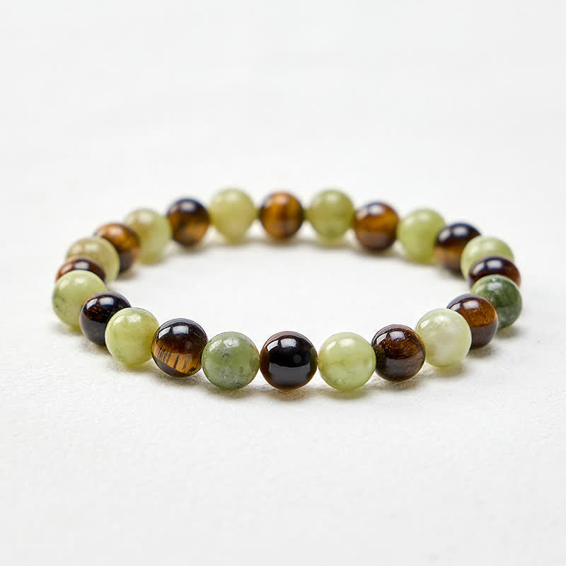 Buddha Stones Tigeraugen-Jade-Armband mit runden Perlen - image 4