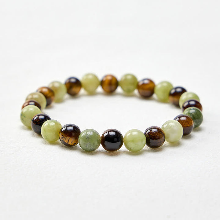 Buddha Stones Tigeraugen-Jade-Armband mit runden Perlen - image 4