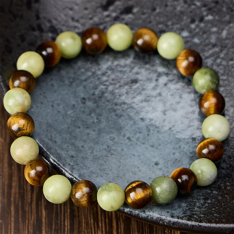 Buddha Stones Tigeraugen-Jade-Armband mit runden Perlen - image 1