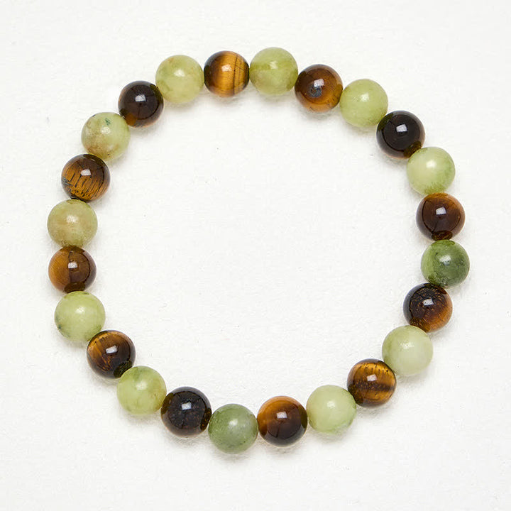 Buddha Stones Tigeraugen-Jade-Armband mit runden Perlen - image 3