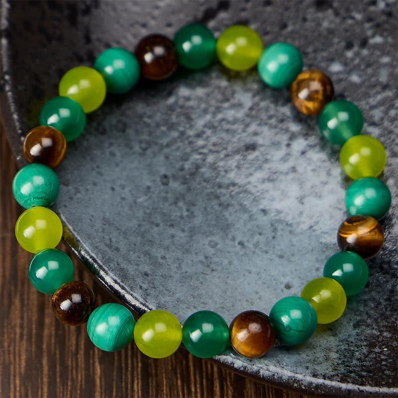 Buddha Stones Tigerauge-Malachit-Cyan-Jade-Grün-Achat-Mut-Armband - image 1