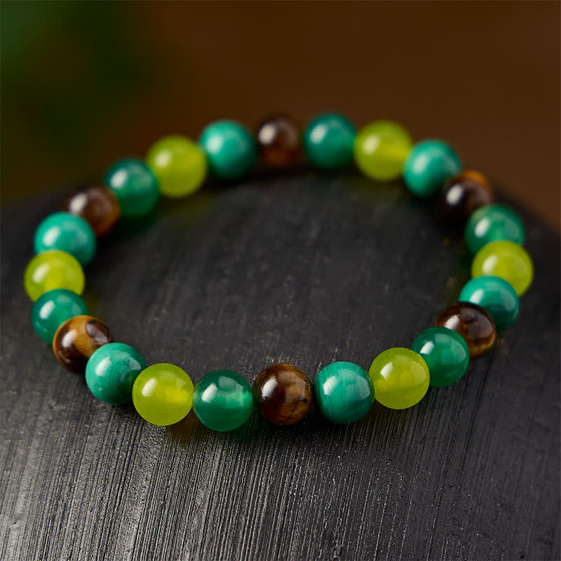 Buddha Stones Tigerauge-Malachit-Cyan-Jade-Grün-Achat-Mut-Armband - image 2