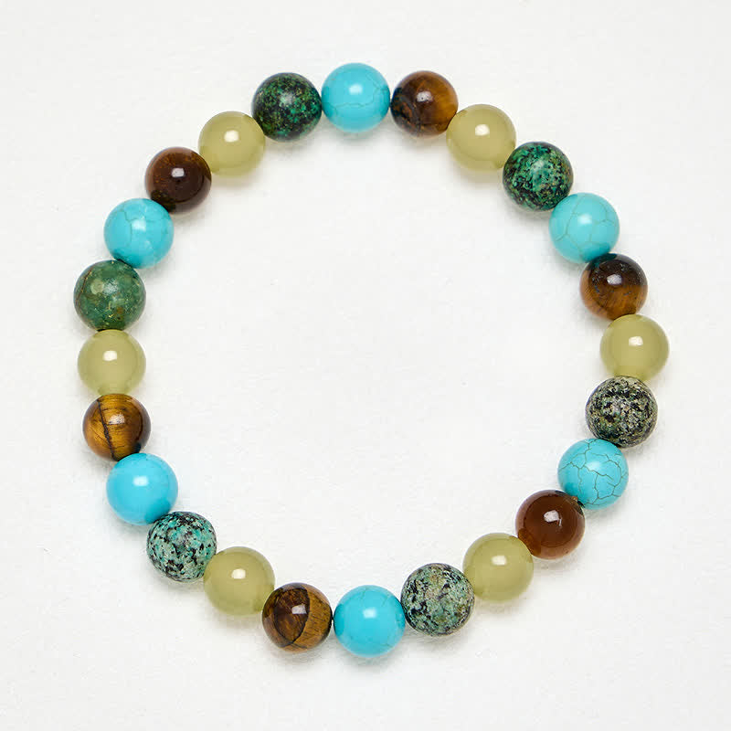 Buddha Stones Natürliches Tigeraugen-Schutzarmband aus cyanfarbenem Jade und Türkis - image 3