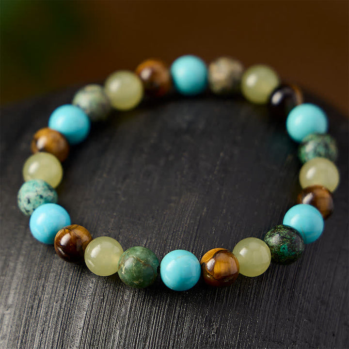 Buddha Stones Natürliches Tigeraugen-Schutzarmband aus cyanfarbenem Jade und Türkis - image 2