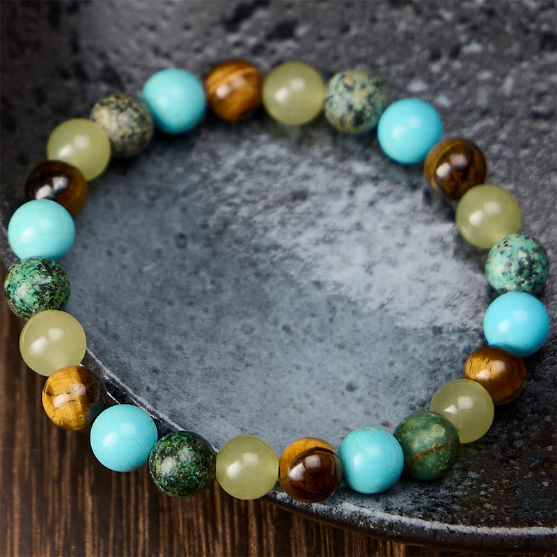 Buddha Stones Natürliches Tigeraugen-Schutzarmband aus cyanfarbenem Jade und Türkis - image 1