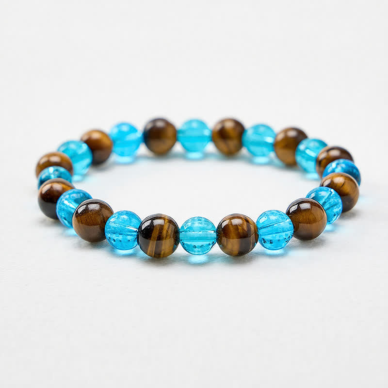 Buddha Stones Tigeraugenblaues Liuli-Glasperlenarmband „Mut“ - image 1