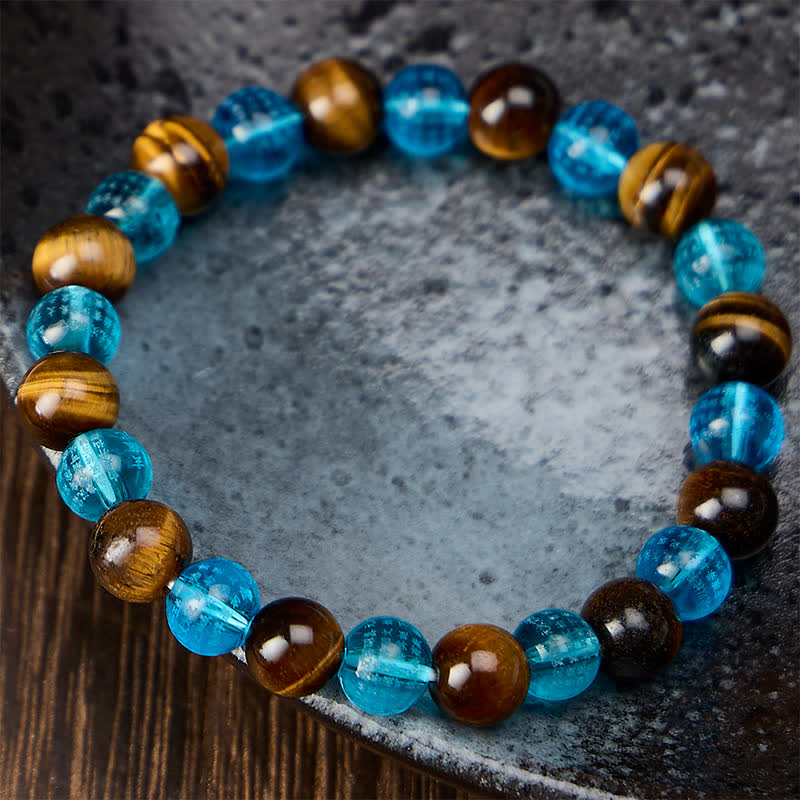 Buddha Stones Tigeraugenblaues Liuli-Glasperlenarmband „Mut“ - image 2