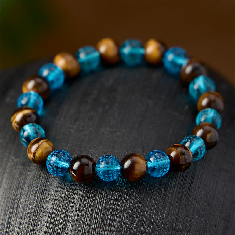 Buddha Stones Tigeraugenblaues Liuli-Glasperlenarmband „Mut“ - image 3
