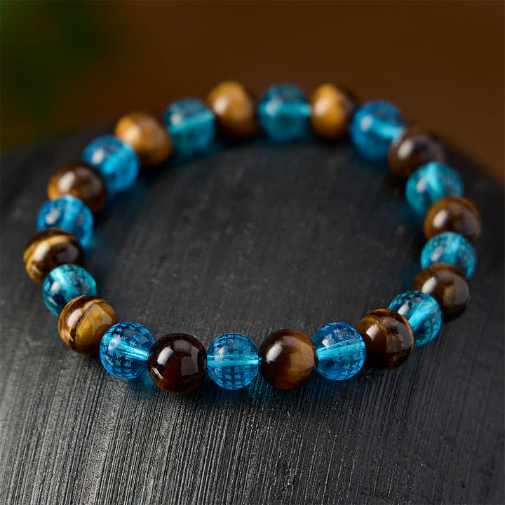 Buddha Stones Tigeraugenblaues Liuli-Glasperlenarmband „Mut“ - image 3