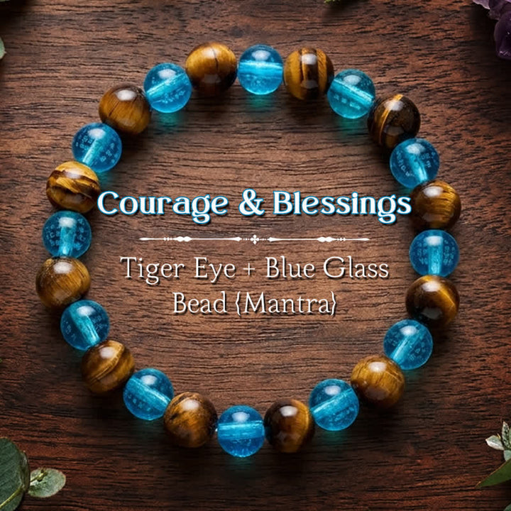 Buddha Stones Tigeraugenblaues Liuli-Glasperlenarmband „Mut“ - Tigerauge (Schutz ♥ Mut) - image 0