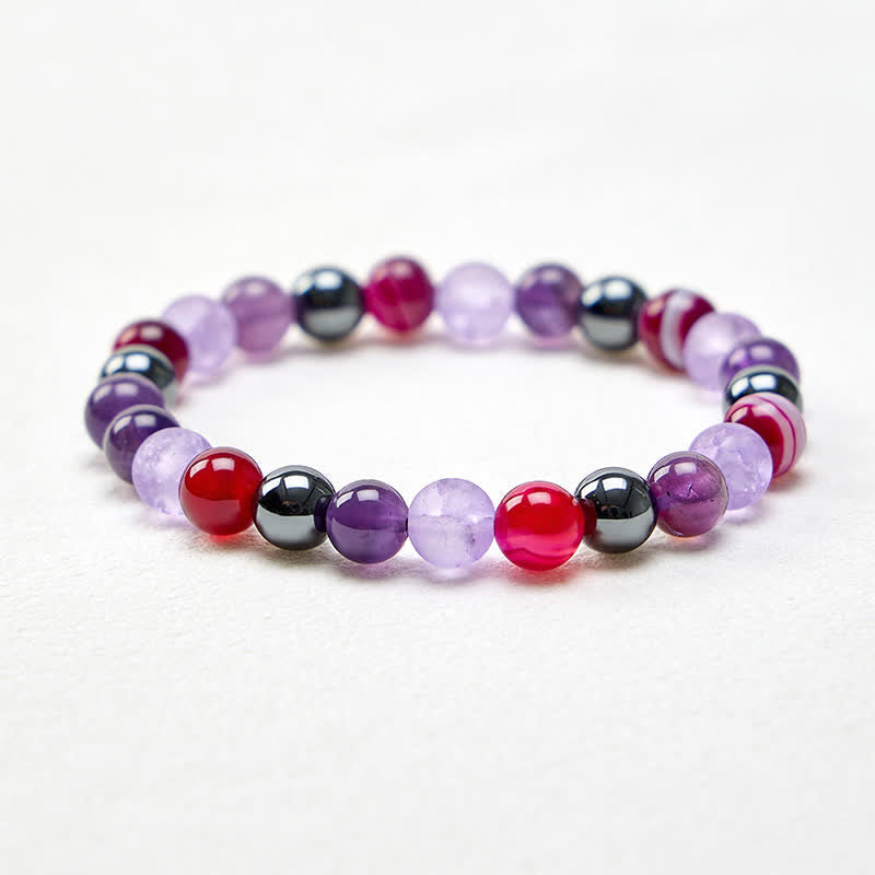 Buddha Stones Natürliches Meditationsarmband aus Amethyst-Purpur-Achat und Hämatit - image 4