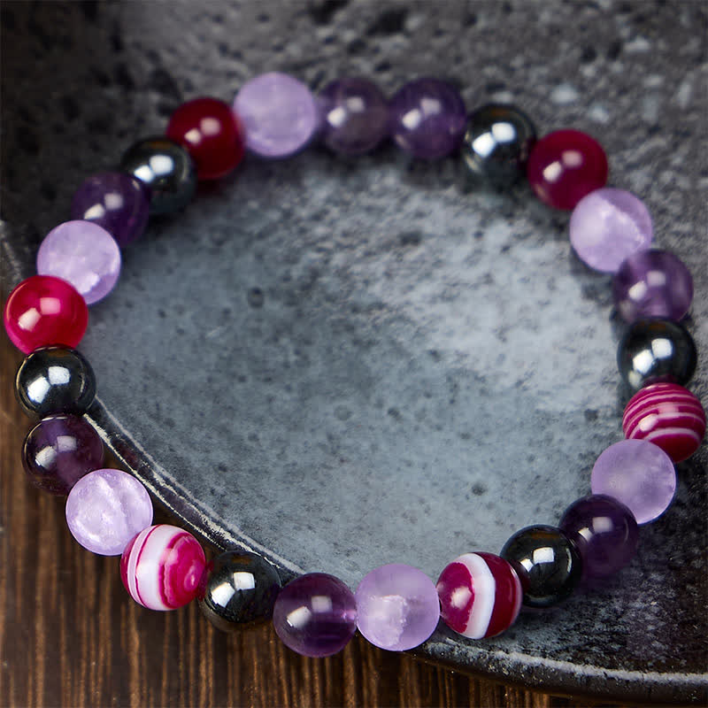 Buddha Stones Natürliches Meditationsarmband aus Amethyst-Purpur-Achat und Hämatit - image 1