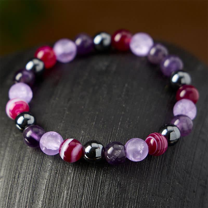 Buddha Stones Natürliches Meditationsarmband aus Amethyst-Purpur-Achat und Hämatit - image 2