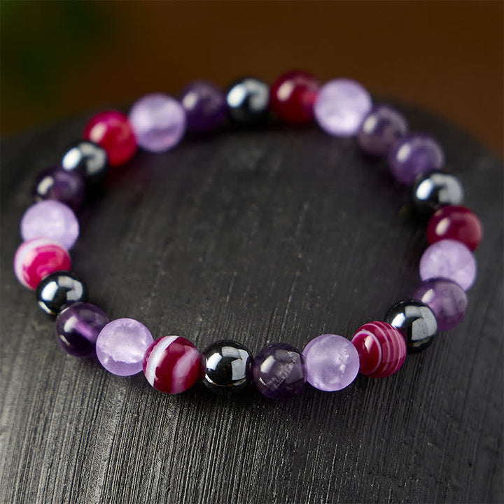 Buddha Stones Natürliches Meditationsarmband aus Amethyst-Purpur-Achat und Hämatit - image 2