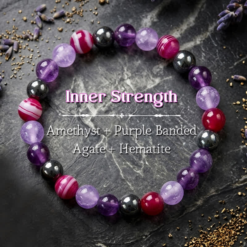 Buddha Stones Natürliches Meditationsarmband aus Amethyst-Purpur-Achat und Hämatit - Amethyst (Meditation ♥ Balance) - image 0