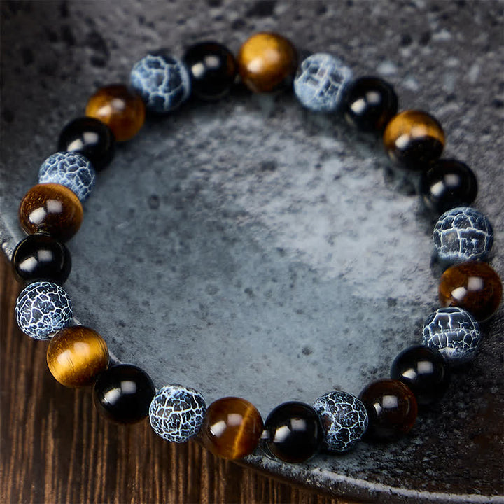 Buddha Stones Schwarzes Obsidian-Tigeraugen-Crackle-Achat-Reinigungsperlenarmband - image 1