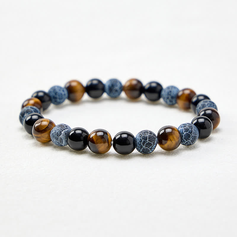 Buddha Stones Schwarzes Obsidian-Tigeraugen-Crackle-Achat-Reinigungsperlenarmband - image 4