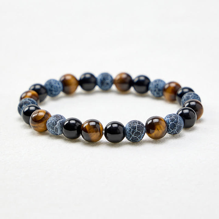 Buddha Stones Schwarzes Obsidian-Tigeraugen-Crackle-Achat-Reinigungsperlenarmband - image 4