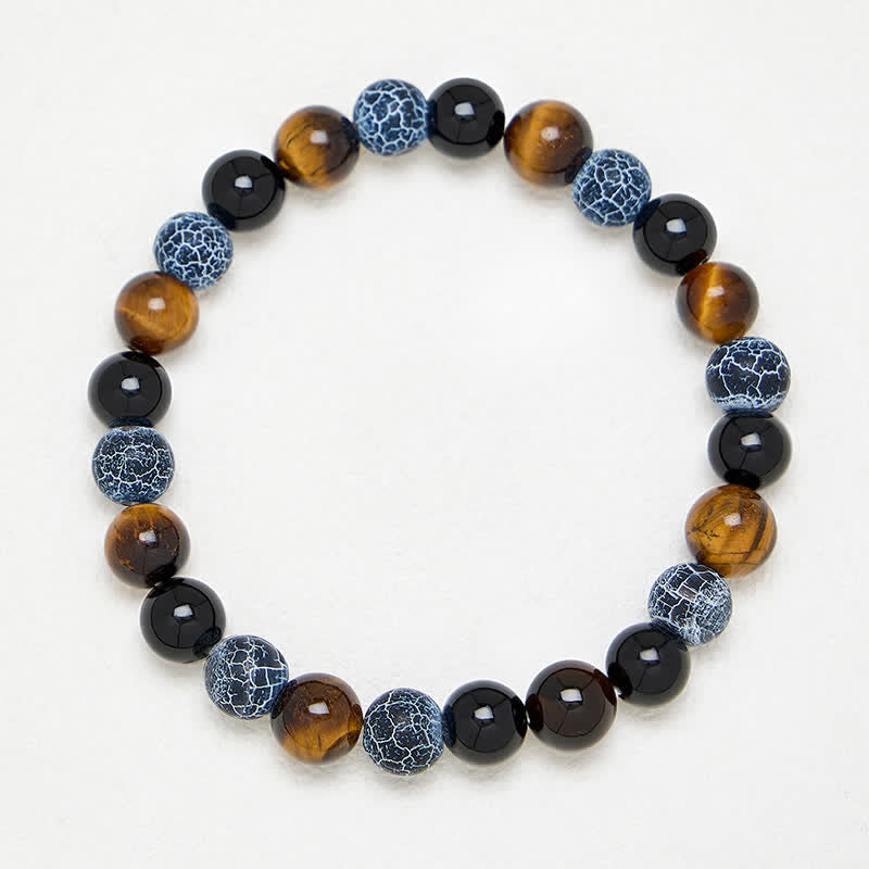 Buddha Stones Schwarzes Obsidian-Tigeraugen-Crackle-Achat-Reinigungsperlenarmband - image 3