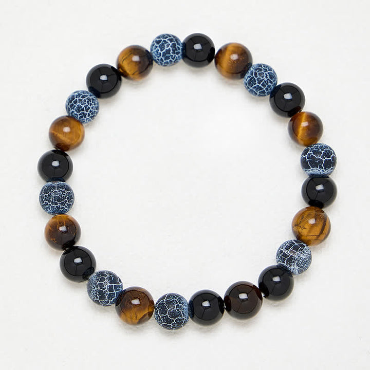 Buddha Stones Schwarzes Obsidian-Tigeraugen-Crackle-Achat-Reinigungsperlenarmband - image 3