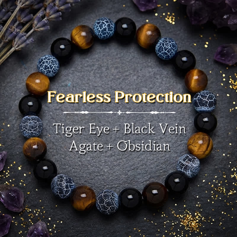 Buddha Stones Schwarzes Obsidian-Tigeraugen-Crackle-Achat-Reinigungsperlenarmband - Schwarzer Obsidian (Reinigung ♥ Transformation) - image 0