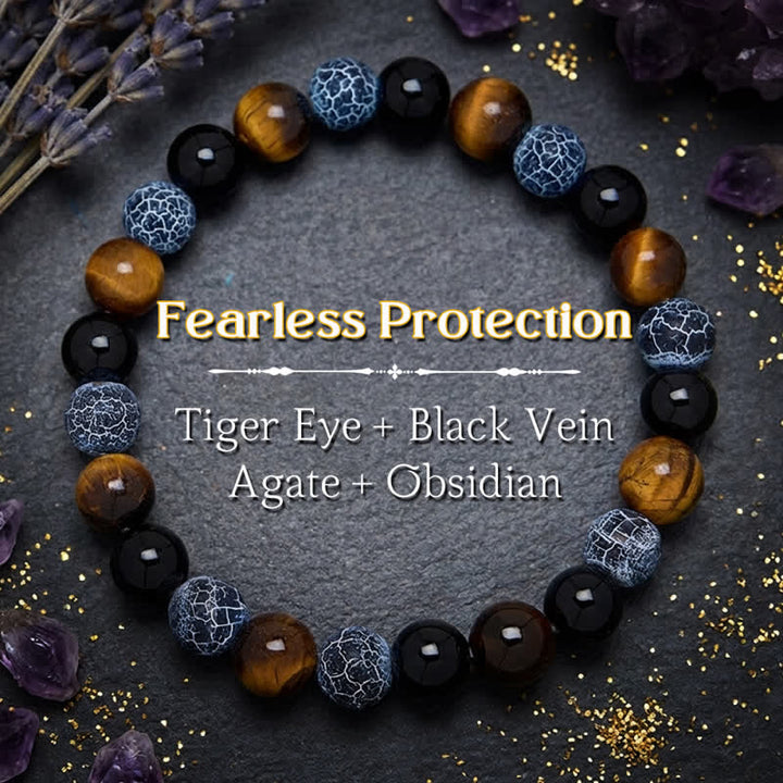 Buddha Stones Schwarzes Obsidian-Tigeraugen-Crackle-Achat-Reinigungsperlenarmband - Schwarzer Obsidian (Reinigung ♥ Transformation) - image 0