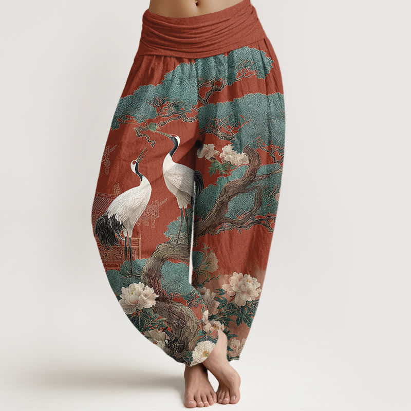 Buddha Stones Baumwoll-Haremshose mit Kranichblütenmuster und elastischem Bund für Damen - Kornblumenblau - US16, UK/AU20, EU48 (3XL) - image 8