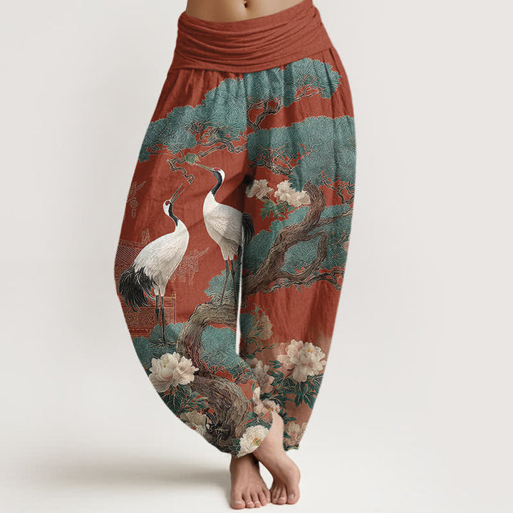 Buddha Stones Baumwoll-Haremshose mit Kranichblütenmuster und elastischem Bund für Damen - Kornblumenblau - US16, UK/AU20, EU48 (3XL) - image 8