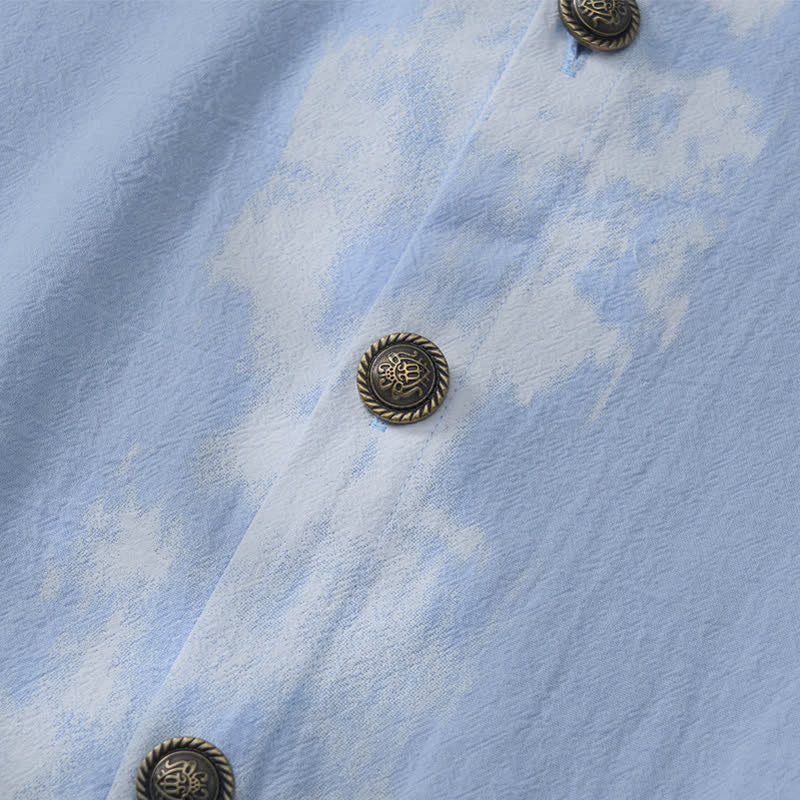 Buddha Stones Lässige Sommerhemden im Boho-Stil mit Batikmuster, einfarbig, Kurzarm, für Herren - image 13
