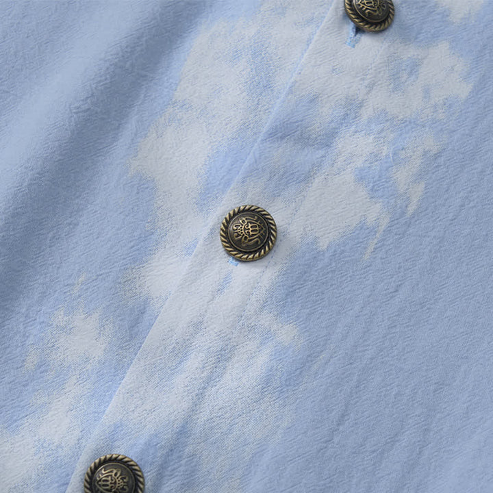 Buddha Stones Lässige Sommerhemden im Boho-Stil mit Batikmuster, einfarbig, Kurzarm, für Herren - image 13