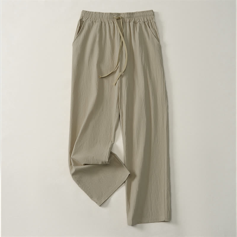 Buddha Stones Lässige, einfarbige lange Herrenhose mit Kordelzug und geradem Bein sowie Tasche für den Herbst. - Bräunen - US/UK/AU42, EU52 (3XL) - image 0