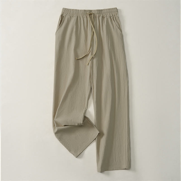 Buddha Stones Lässige, einfarbige lange Herrenhose mit Kordelzug und geradem Bein sowie Tasche für den Herbst. - Bräunen - US/UK/AU42, EU52 (3XL) - image 0