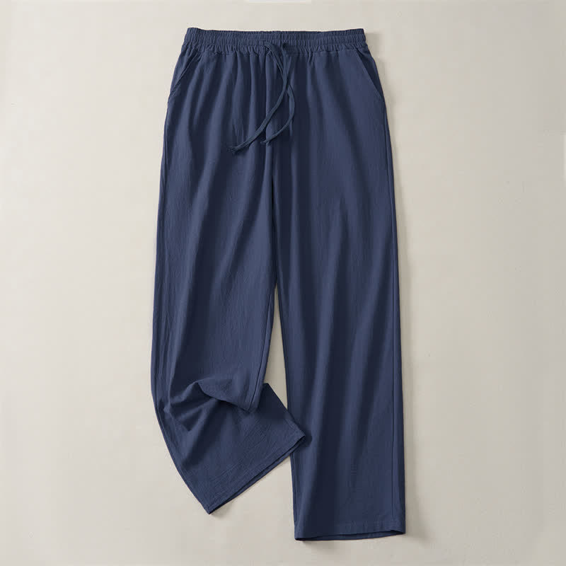 Buddha Stones Lässige, einfarbige lange Herrenhose mit Kordelzug und geradem Bein sowie Tasche für den Herbst. - Mitternachtsblau - US/UK/AU42, EU52 (3XL) - image 9