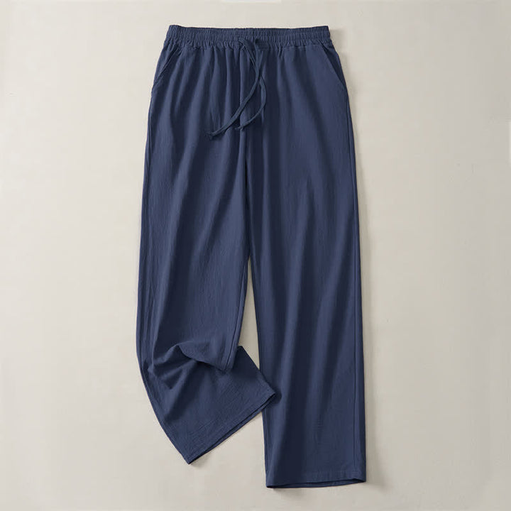 Buddha Stones Lässige, einfarbige lange Herrenhose mit Kordelzug und geradem Bein sowie Tasche für den Herbst. - Mitternachtsblau - US/UK/AU42, EU52 (3XL) - image 9