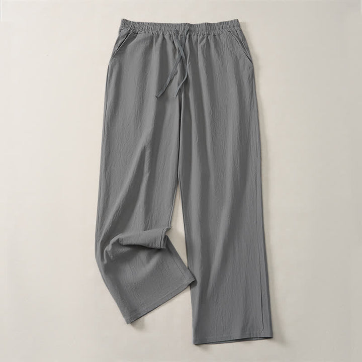 Buddha Stones Lässige, einfarbige lange Herrenhose mit Kordelzug und geradem Bein sowie Tasche für den Herbst. - Grau - US/UK/AU42, EU52 (3XL) - image 17