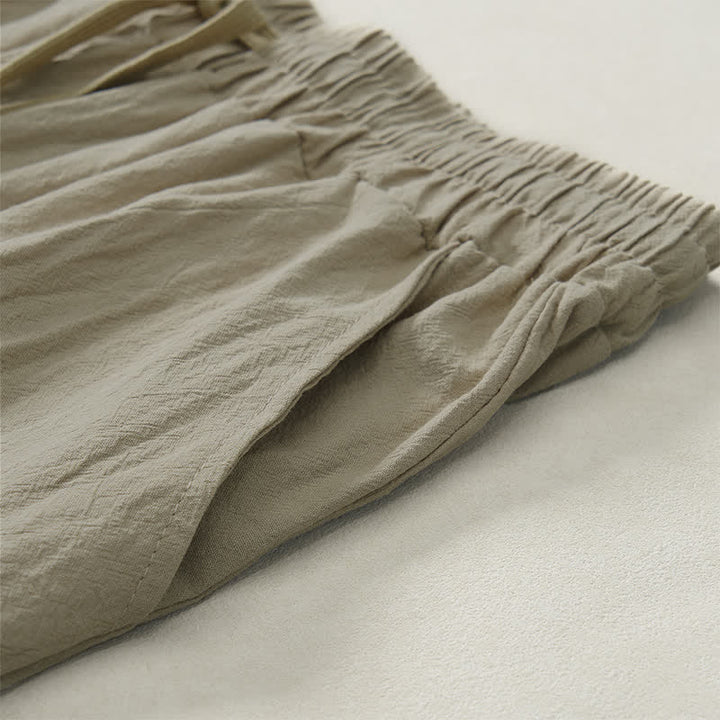 Buddha Stones Lässige, einfarbige lange Herrenhose mit Kordelzug und geradem Bein sowie Tasche für den Herbst. - image 5